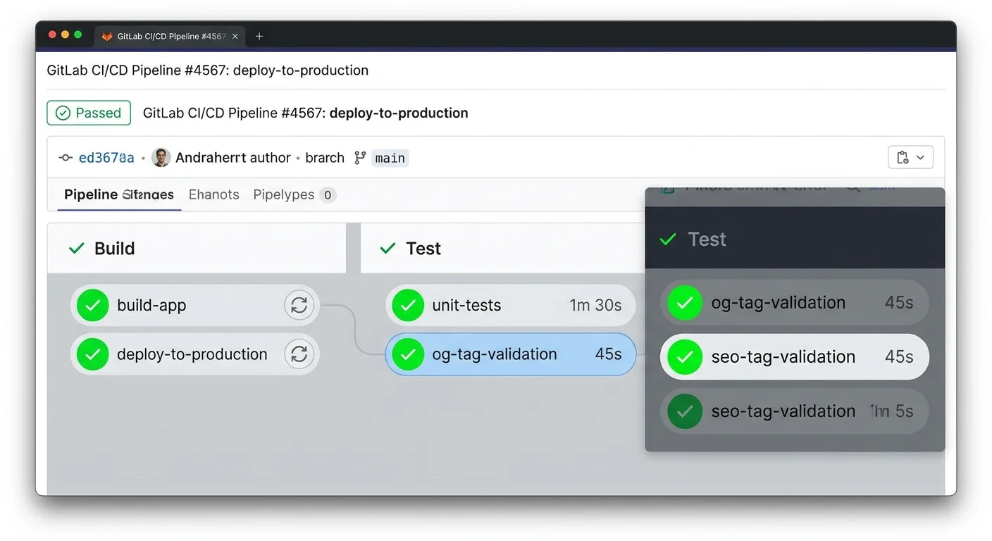 CI/CD pipeline with automated OG tag metadata validation step